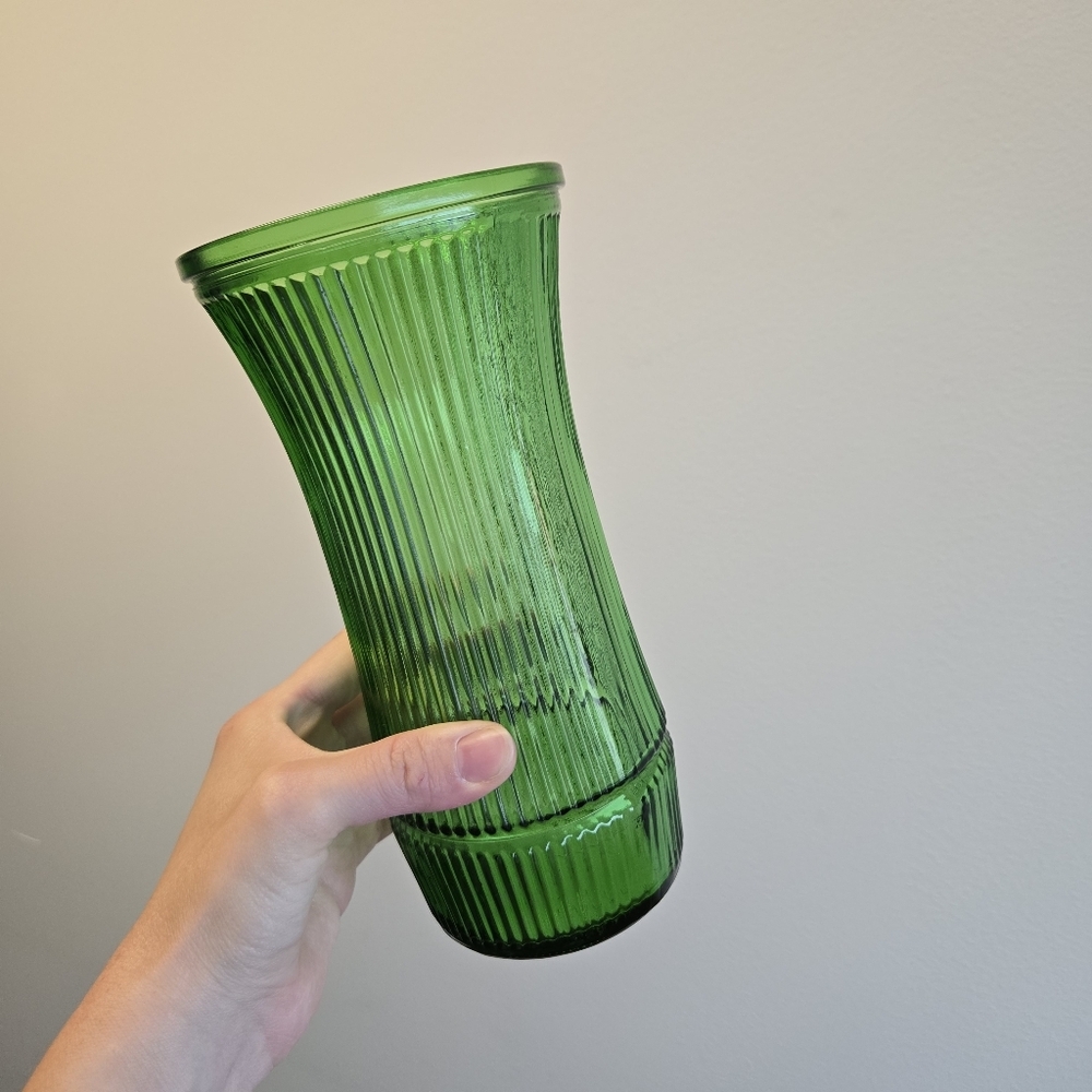 Hoosier Green Ribbed Vintage Glass Vase